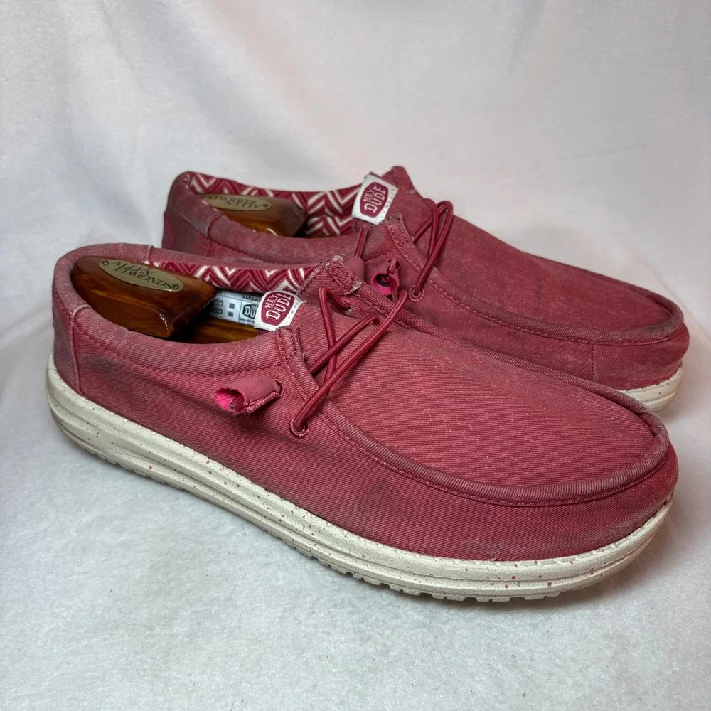 Hey Dude Wally Canvas Karanda Red Mens Size 10 Slip On Loafers